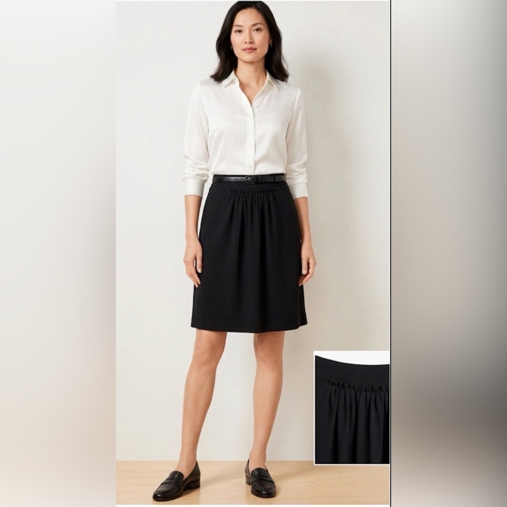 Talbots Classic Black Crepe Skirt With Gathered Details